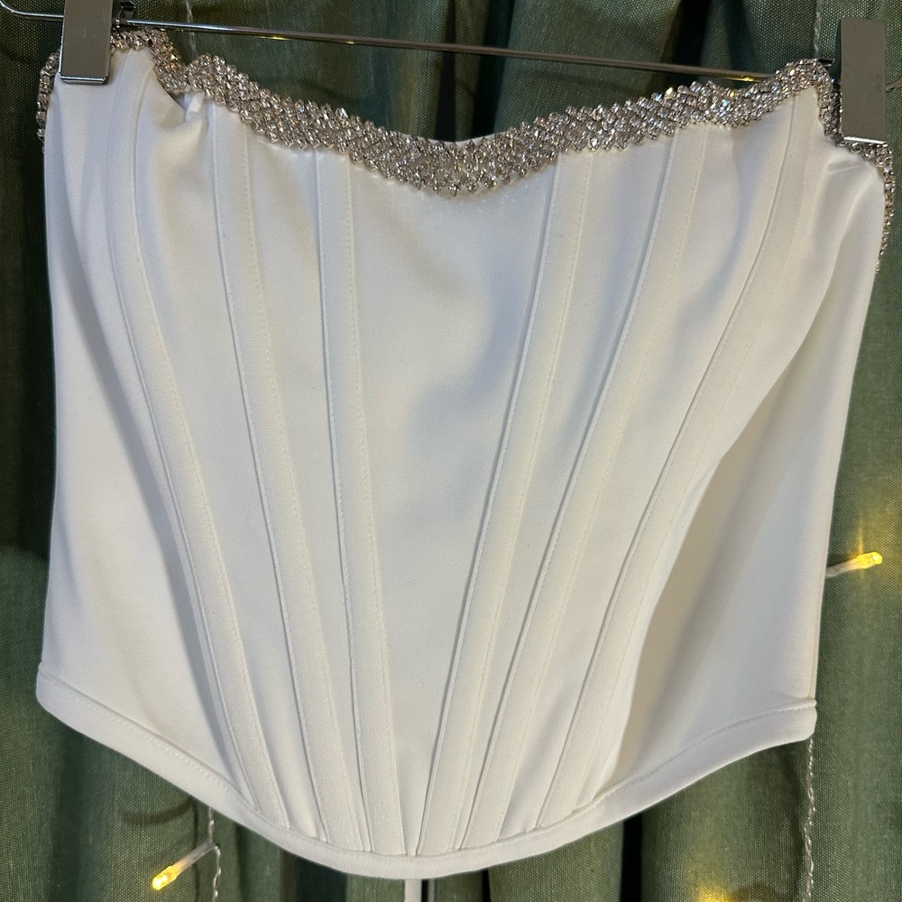 Melanie White Corset Top With Crystal Trim
XS / US 2